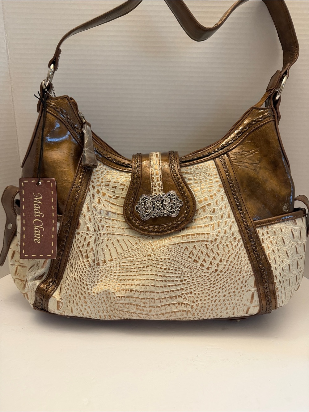 Madi Claire Genuine Leather Croc-Embossed Shoulder Bag